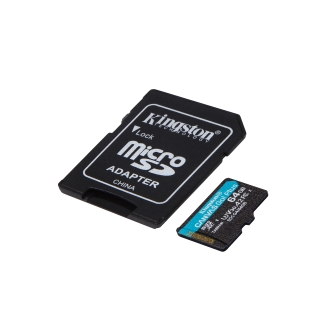 Memoria microSD Kingston 64GB Canvas Go Plus Gen4 200 MB/s, A2 U3 V30 con adaptador