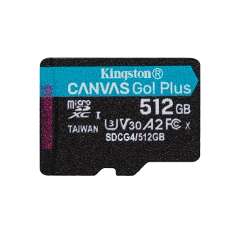 Memoria microSD Kingston 512GB Canvas go Plus 200 MB/s A2 U3 V30 con adaptador 