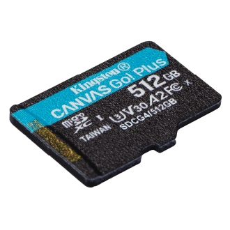 Memoria microSD Kingston 512GB Canvas go Plus 200 MB/s A2 U3 V30 con adaptador 