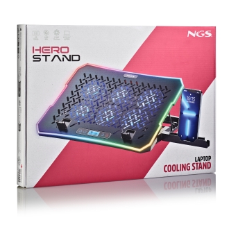 Base refrigeradora NGS Hero Stand hasta 15,6" 6 ventiladores pantalla LCD soporte
