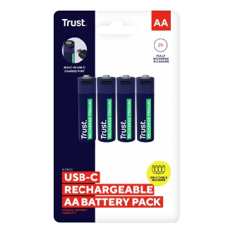 Pilas AA recargables Trust USB-C 1700 mAh pack 4 unidades 25631