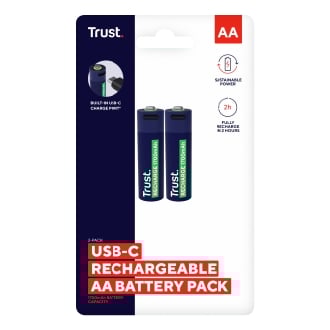 Pilas AA recargables Trust USB-C 1700 mAh pack 2 unidades 25584