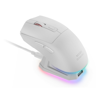 Ratón Mars inalámbrico Gaming RF Y bluetooth Mmt3 Rgb base de recarga Magnética 14400 Dpi blanco