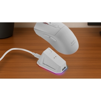 Ratón Mars inalámbrico Gaming RF Y bluetooth Mmt3 Rgb base de recarga Magnética 14400 Dpi blanco