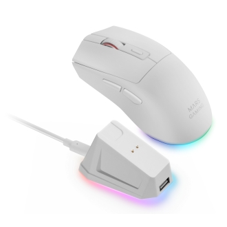 Ratón Mars inalámbrico Gaming RF Y bluetooth Mmt3 Rgb base de recarga Magnética 14400 Dpi blanco