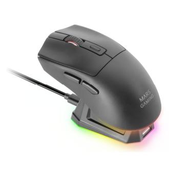 Ratón Mars inalámbrico Gaming RF Y bluetooth Mmt3 Rgb base de recarga Magnética 14400 Dpi negro
