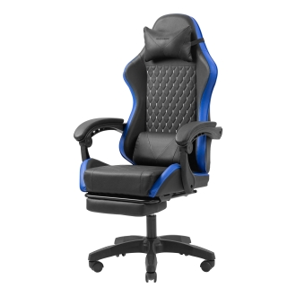 Silla gamer Mars Gaming MGCXBBL negra y azul reclinable, reposabrazos ajustable, reposapiés, cojines