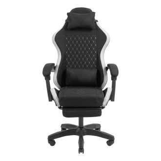Silla gamer Mars Gaming MGCXFGRBL negra y blanca reclinable, reposabrazos ajustable, reposapiés, cojines