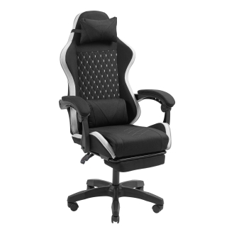 Silla gamer Mars Gaming MGCXFGRBL negra y blanca reclinable, reposabrazos ajustable, reposapiés, cojines