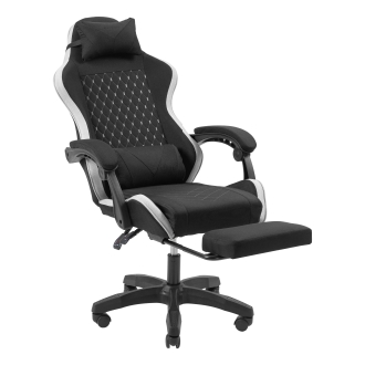 Silla gamer Mars Gaming MGCXFGRBL negra y blanca reclinable, reposabrazos ajustable, reposapiés, cojines