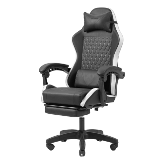 Silla gamer Mars Gaming MGCXBBL negra y blanca reclinable, reposabrazos ajustable, reposapiés, cojines