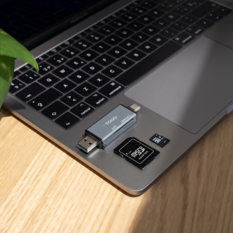 Lector de tarjetas Tooq USB 3.0 (USB tipo C + USB-A) SD/TF gris
