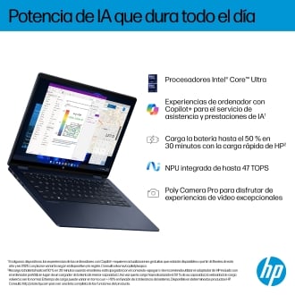 HP OmniBook X Flip NGAI 14-fm0009ns Intel Core Ultra 7 258V Híbrido (2-en-1) 35,6 cm (14") Pantalla táctil 3K 32 GB LPDDR5x-SDRAM 1 TB SSD Wi-Fi 7 (802.11be) Windows 11 Home Azul