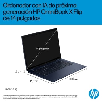 HP OmniBook X Flip NGAI 14-fm0009ns Intel Core Ultra 7 258V Híbrido (2-en-1) 35,6 cm (14") Pantalla táctil 3K 32 GB LPDDR5x-SDRAM 1 TB SSD Wi-Fi 7 (802.11be) Windows 11 Home Azul