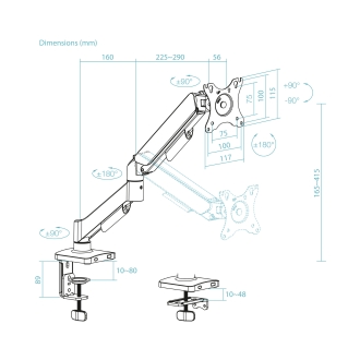 TooQ DB1733TNR-B soporte para monitor 81,3 cm (32") Escritorio Negro