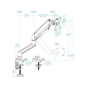 TooQ DB1334TNR-W soporte para monitor 86,4 cm (34") Escritorio Blanco