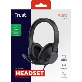HEADSET TRUST AYDA MAX COLOR NEGRO JACK 3.5mm CABLE 1,8m