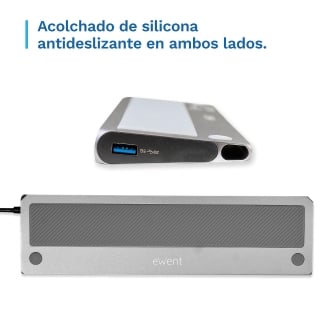 Ewent EW1150 base para portátil y replicador de puertos Alámbrico USB 3.2 Gen 1 (3.1 Gen 1) Type-C Aluminio