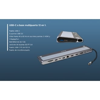 Ewent EW1150 base para portátil y replicador de puertos Alámbrico USB 3.2 Gen 1 (3.1 Gen 1) Type-C Aluminio