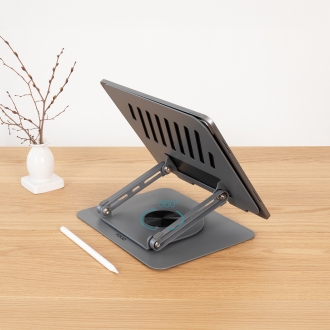 TooQ Soporte Elevador con rotación 360° y ajustable, para dispositivos de 11-17, Color Gris Oscuro