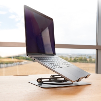 TooQ Soporte Elevador con rotación 360° y ajustable, para dispositivos de 11-17, Color Gris Oscuro