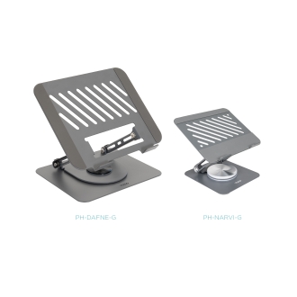 TooQ Soporte Elevador con rotación 360° y ajustable, para dispositivos de 11-17, Color Gris Oscuro