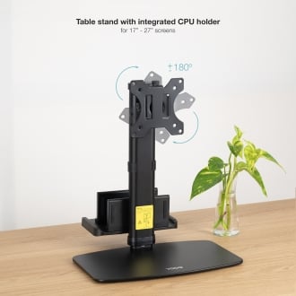 TooQ Soporte de mesa para pantallas 17-27 con soporte integrado para CPU Ligera