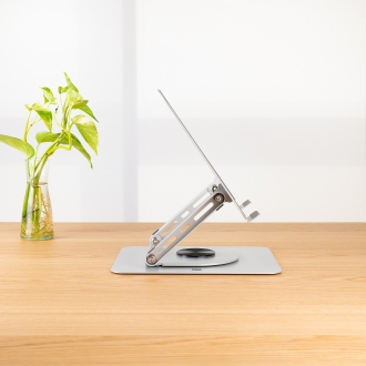 TooQ Soporte Elevador con rotación 360° y ajustable, para dispositivos de 11-17, Color Plata