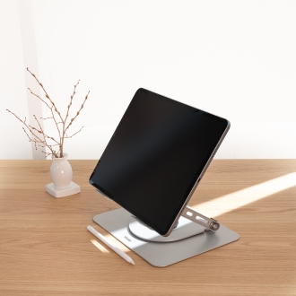 TooQ Soporte Elevador con rotación 360° y ajustable, para dispositivos de 11-17, Color Plata