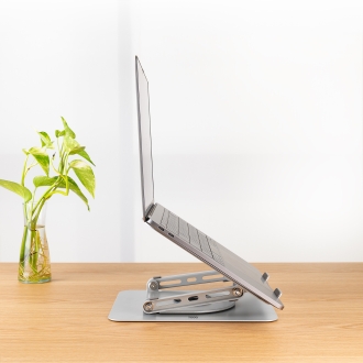 TooQ Soporte Elevador con rotación 360° y ajustable, para dispositivos de 11-17, Color Plata