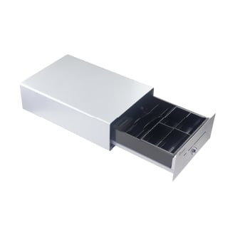 TPV CAJON PORTAMONEDAS EQUIP  ALUMINIO APERTURA MANUAL Y AUTOMATICA CONECTOR RJ11 COLOR PLATA