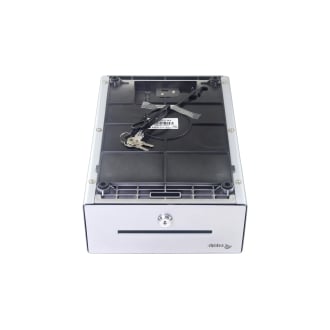 TPV CAJON PORTAMONEDAS EQUIP  ALUMINIO APERTURA MANUAL Y AUTOMATICA CONECTOR RJ11 COLOR PLATA