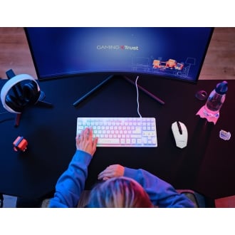 TECLADO MOUSE Y ALFOMBRILLA TRUST GAMING GXT 794 BLANCO RGB RATON WIRELESS 4800DPI TECLADO CABLE