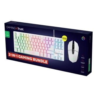 TECLADO MOUSE Y ALFOMBRILLA TRUST GAMING GXT 794 BLANCO RGB RATON WIRELESS 4800DPI TECLADO CABLE