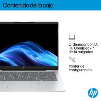 HP OmniBook 7 AI 14-fr0011ns Intel Core Ultra 5 225U Portátil 35,6 cm (14") 2K 16 GB LPDDR5-SDRAM 1 TB SSD Wi-Fi 7 (802.11be) Windows 11 Home AI PC Plata
