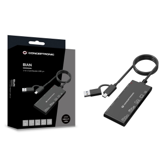 CARD READER EXTERNO CONCENTRONIC BIAN010B USB-C Y USB-A SD, SDHC, SDXC, Micro SD, MMC,MS, CF, XD