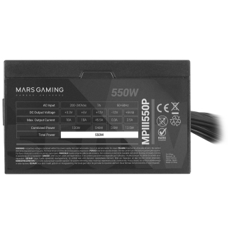 FUENTE DE ALIMENTACION MARS GAMING MPIII550P EFIC. 85% AI-RPM APFC DIGITAL FBD 120mm NEGRO
