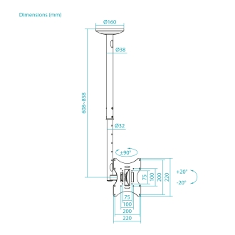TooQ Soporte de Techo para pantallas 23-42, Negro
