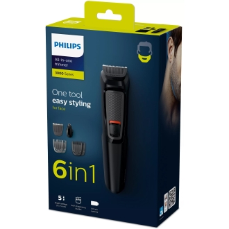 RECORTADORA DE BARBA PHILIPS MG3710/15 6 EN 1 4 PEINES GUIA BATERIA 60min COLOR NEGRO