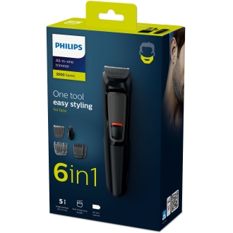 RECORTADORA DE BARBA PHILIPS MG3710/15 6 EN 1 4 PEINES GUIA BATERIA 60min COLOR NEGRO