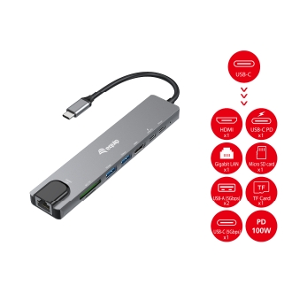DOCKING USB-C EQUIP 133497 A 1xHDMI 4K 2xUSB-A 3.2 5Gbps 1xTF 1xMicroSD 1xUSB-C PD 100W 1xRJ45