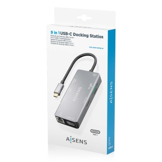 AISENS ASUC-9P018-GR base para portátil y replicador de puertos Alámbrico USB 3.2 Gen 1 (3.1 Gen 1) Type-C