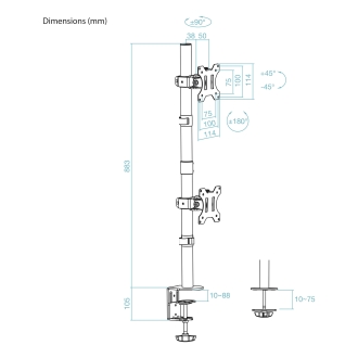 Soporte de mesa Tooq 2x pantallas 17" a 32" db1233tnv-b negro