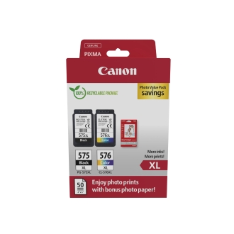 Pack de cartuchos originales Canon PG-575XL + CL-576XL + papel fotográfico