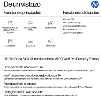 HP EliteBook 6 G1i Wolf Pro Security Edition Intel Core Ultra 7 255U 13.3" 16GB 512GB W11P