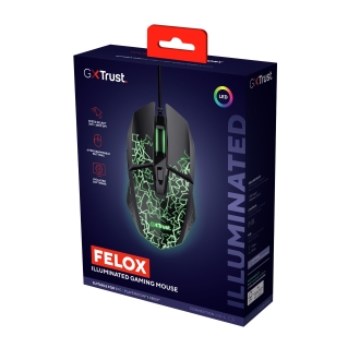 RATON TRUST GXT 113 FELOX USB 2.0 6400 DPI AJUSTABLE 6 BOTONES ILUMINACION LED COLOR NEGRO