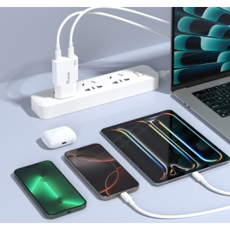 Cargador USB-C EQUIP 245524 GAN 30W 2xUSB-C PD slim blanco