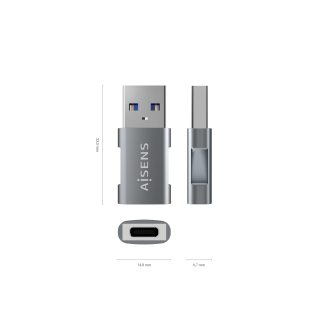 Mini adaptador Aisens USB-A 3.2 GEN2 10G 3A USB-C hembra-A/M gris