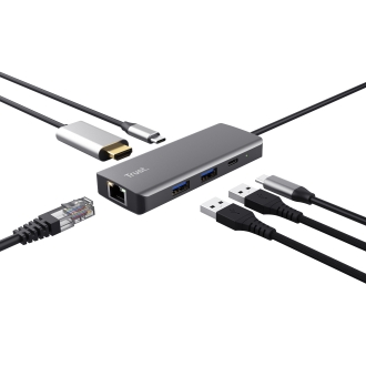 HUB USB-C TRUST DALYX 6 EN 1 alumino 1xHDMI 4K 2xUSB-A 3.2 1xUSB-C PD 100W 1xRJ45 lector SD MicroSD