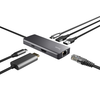 HUB USB-C TRUST DALYX 6 EN 1 alumino 1xHDMI 4K 2xUSB-A 3.2 1xUSB-C PD 100W 1xRJ45 lector SD MicroSD